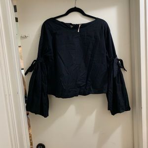 Black open back linen top